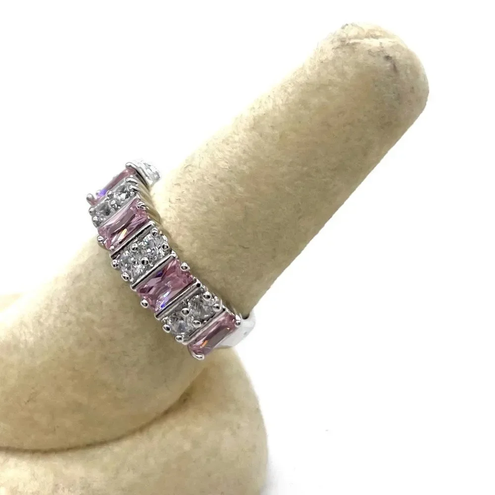 Silver Plated Ring Lab Created Faux Pink Sapphire